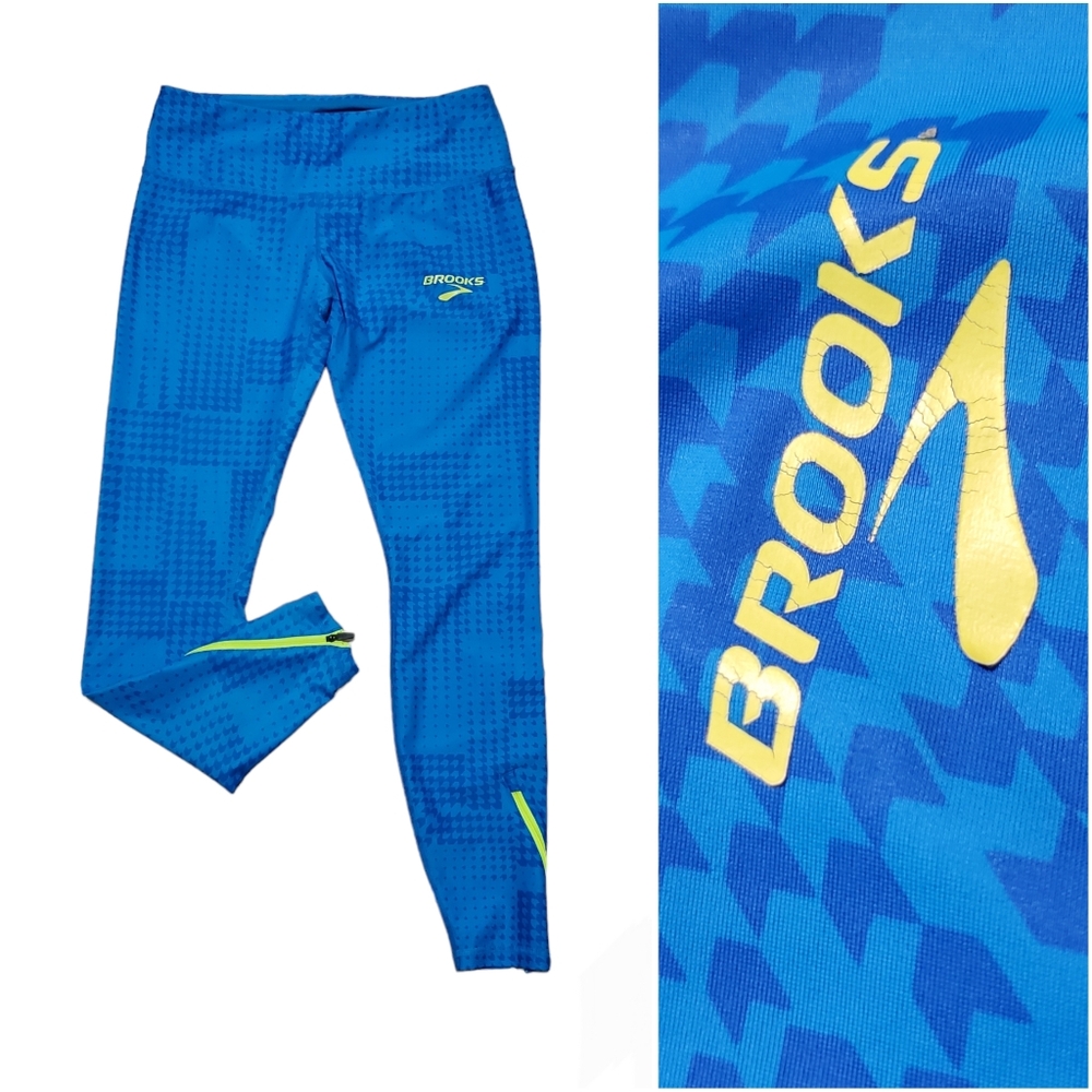 Brooks Drilayer Zipper Angle Athletic Leggings Size M Neon